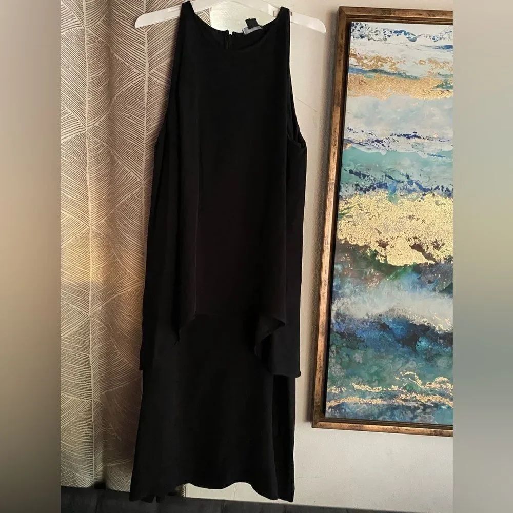 Theory Dress Size  12 100% Silk Black Layered Lined Chiffon Slip Sleeveless